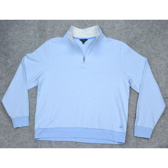 Brooks Brothers Sweater 1/4 Zip Men's Large Navy Blue Birdseye Cotton Sweatshirt - Picture 1 of 16